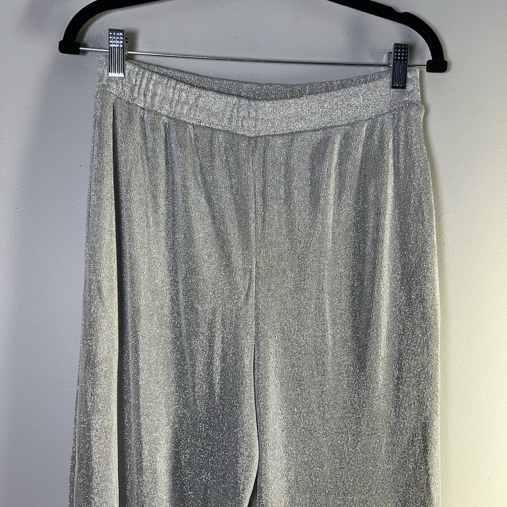 Gepetto Womens Sz Medium Silver Metallic Palazzo Pants Party Retro Vintage Glam - Picture 3 of 16